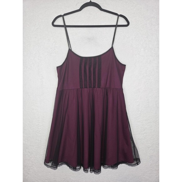 Xhilaration Pintuck Dress XL Burgundy Black Mesh Skater Fit Flare Party Cocktail - Picture 5 of 10